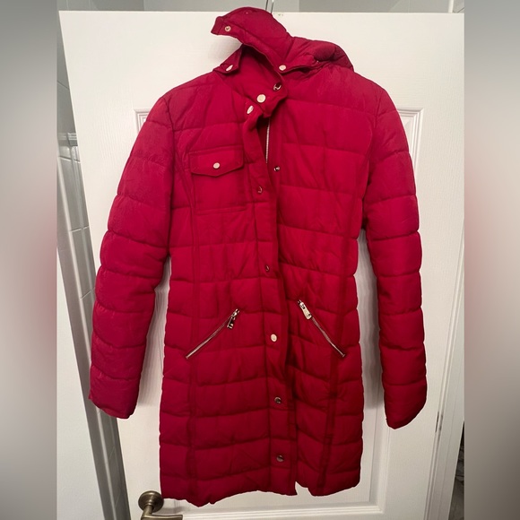 Desigual Red Patterned Puffy Winter Jacket Size S - Picture 1 of 6